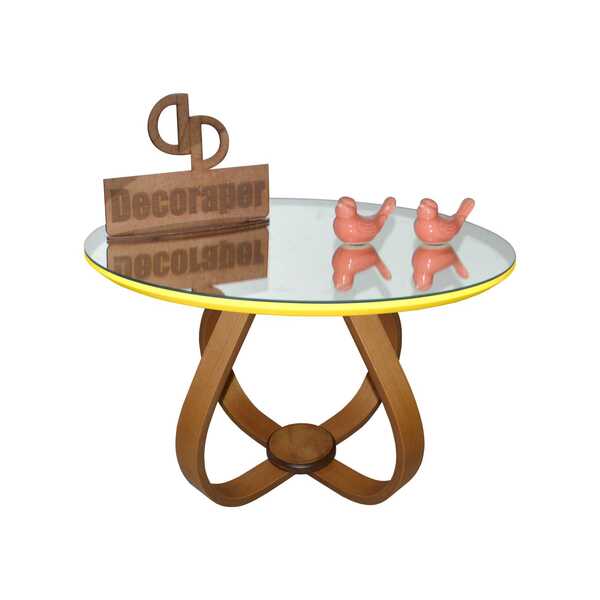Mesa De Centro Cebola Com Espelho 70cm - Amarela - 35cm