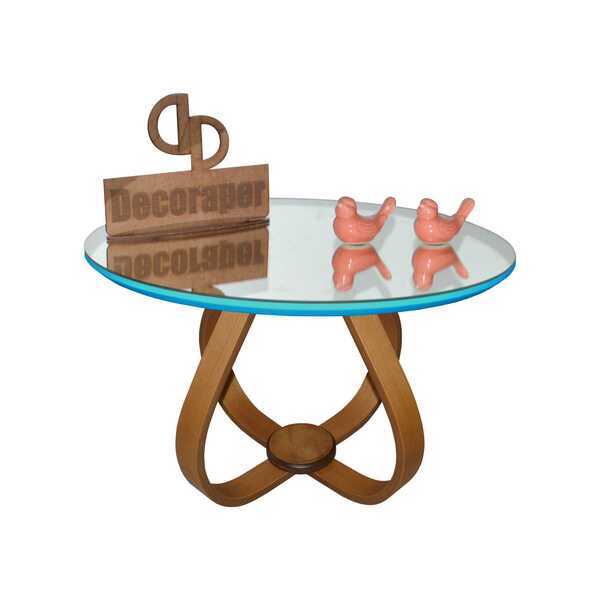 Mesa De Centro Cebola Com Espelho 70cm - Azul Turquesa - 35cm