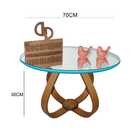 Mesa De Centro Cebola Com Espelho 70cm - Azul Turquesa - 35cm