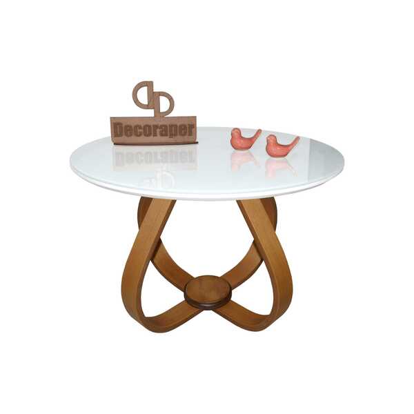 Mesa De Centro Cebola Com Vidro 60cm - Branca - 40cm