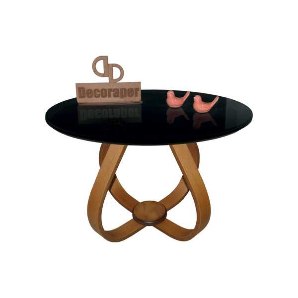 Mesa De Centro Cebola Com Vidro 70cm - Preta - 35cm