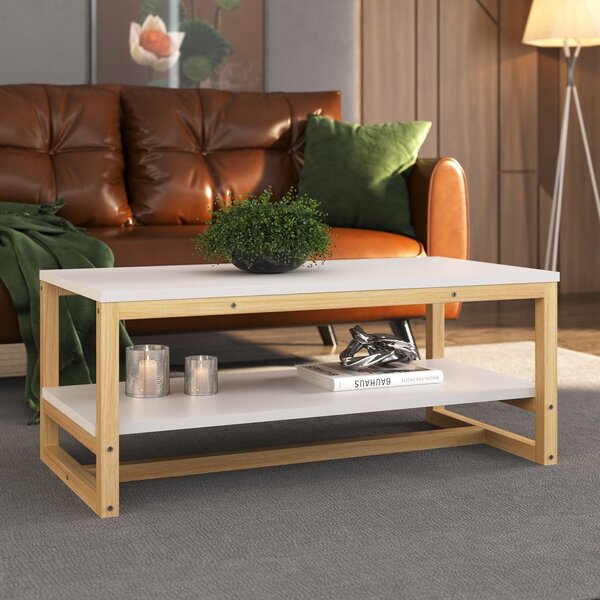 Mesa De Centro Com 01 Prateleira Nature Branco