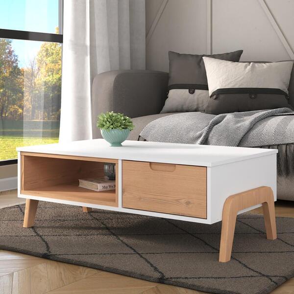 Mesa De Centro Com 1 Gaveta E 1 Nicho - Branco/pinus