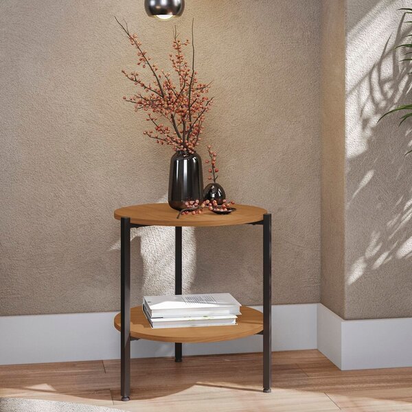 Mesa De Centro Com 1 Prateleira Industrial Canela/preto Fosco