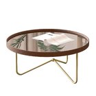 Mesa De Centro Com Borda Em Couro Sintético Com Espelho E Pés