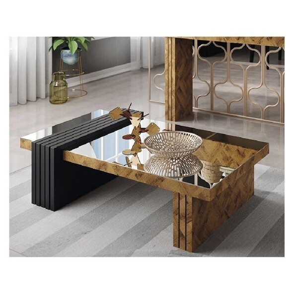 Mesa De Centro Com Espelho Livia Chevron Preto Tana Decor