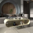 Mesa De Centro Com Pés Vidro Nobre 88cm Off White