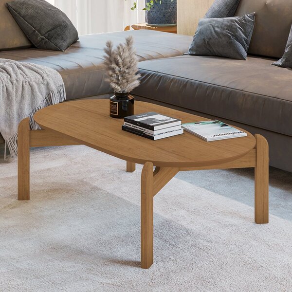 Mesa De Centro Com Tampo Oval E Pés Em Madeira Maciça Lizz Ob