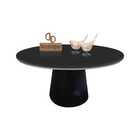 Mesa De Centro Com Vidro 80cm E Base Cone Laqueada - Preta -