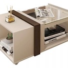 Mesa De Centro Com Vidro Mobiliário Para Sala Com Rodízios Of