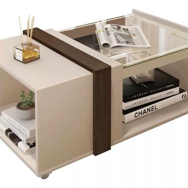Mesa De Centro Com Vidro Mobiliário Para Sala Com Rodízios Of