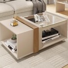 Mesa De Centro Com Vidro Mobiliário Para Sala Com Rodízios Of