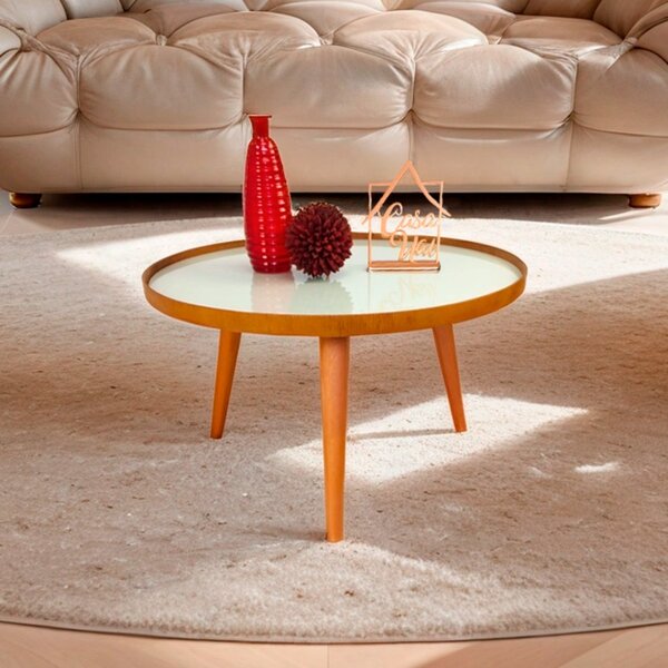 Mesa De Centro Com Vidro Tray Laminada 60/35 Off White