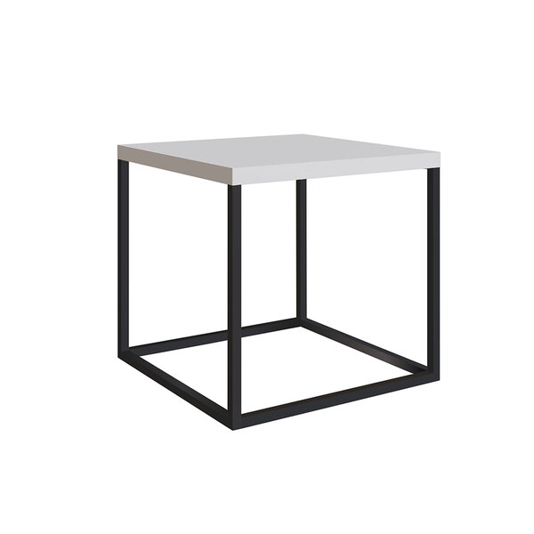 Mesa De Centro Cube Estilo Industrial Branco Fosco Base Metál