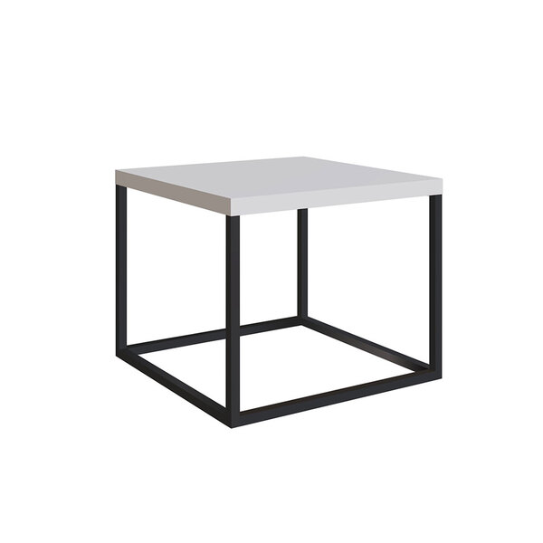 Mesa De Centro Cube Estilo Industrial Branco Fosco Base Metál