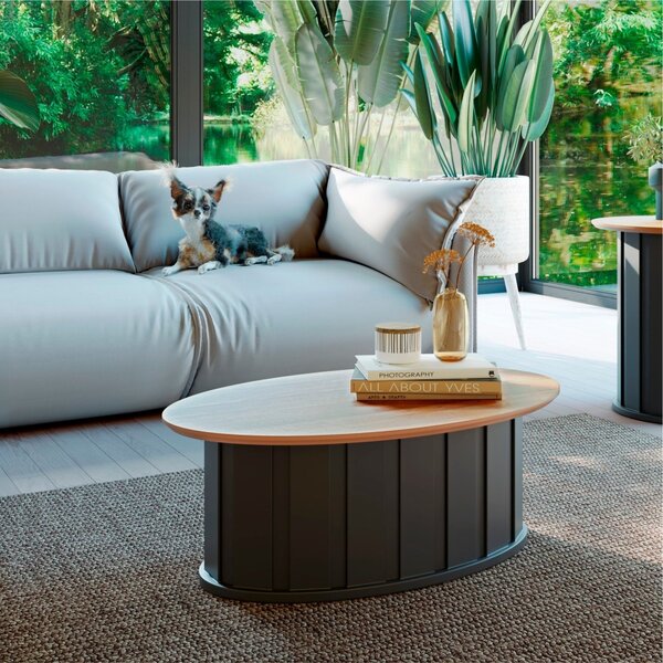 Mesa De Centro Curva Ripada 80cm Nature Dalla Costa Freijó/pr