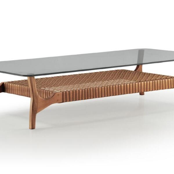 Mesa De Centro Cutiê Madeira Cedro Com Tampo De Vidro