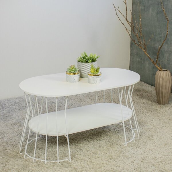 Mesa De Centro Decorativa Com Prateleira Branco Fosco/branco