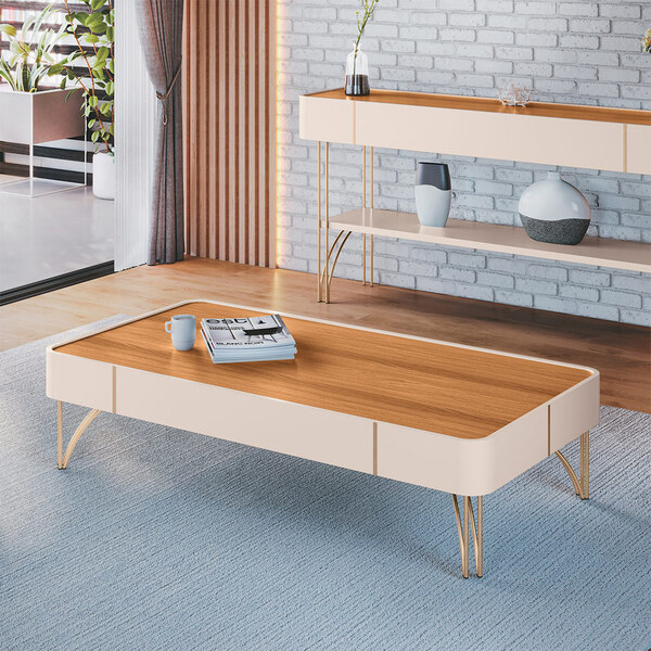 Mesa De Centro Decorativa Rennes Mdp/mdf Pés De Aço Off White