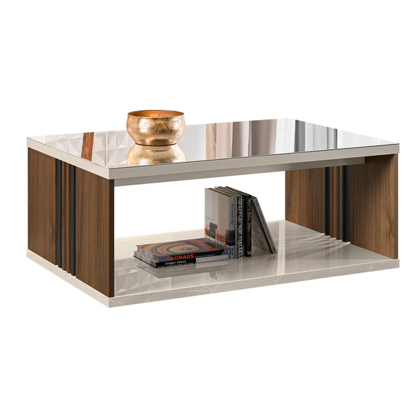 Mesa De Centro Decorativa Sala De Estar 90cm Com Espelho Ambe