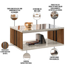 Mesa De Centro Decorativa Sala De Estar 90cm Com Espelho Ambe