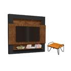 Mesa De Centro E Painel Ripado Bergen Malbec Preto Naturale