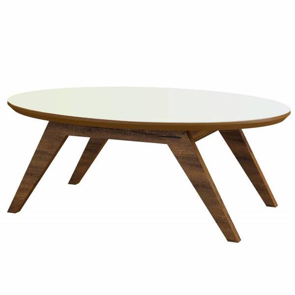 Mesa De Centro Eliptica Siena Cor Nobre Com Off White 90cm -