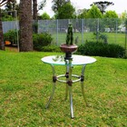 Mesa De Centro Em Alumínio  Fibra Sintética E Tampo De Vidro