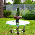 Mesa De Centro Em Alumínio  Fibra Sintética E Tampo De Vidro