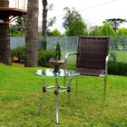 Mesa De Centro Em Alumínio  Fibra Sintética E Tampo De Vidro