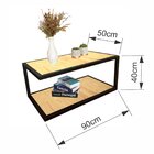 Mesa De Centro Em Ferro E Mdf Estampa Pinus - 90x50cm