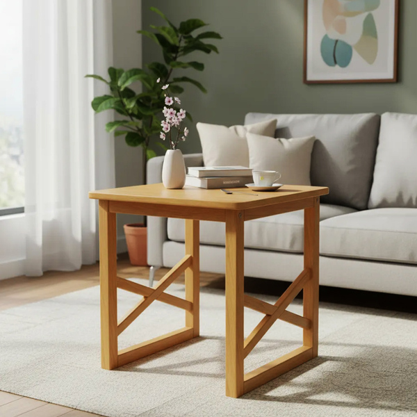 Mesa De Centro Em Madeira Quadrada Lateral Apoio Sofá - Mel