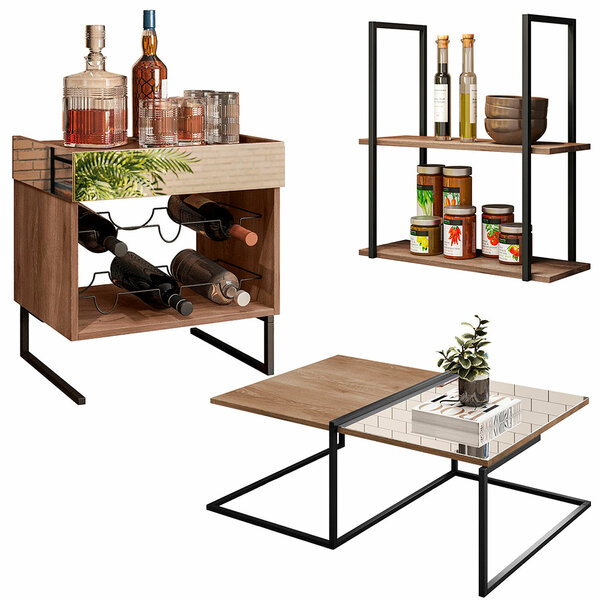 Mesa De Centro Espelhada Com Adega E Prateleira Multiuso Indu