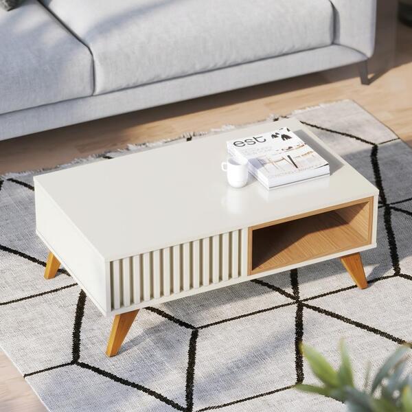 Mesa De Centro Gales Off White / Freijó