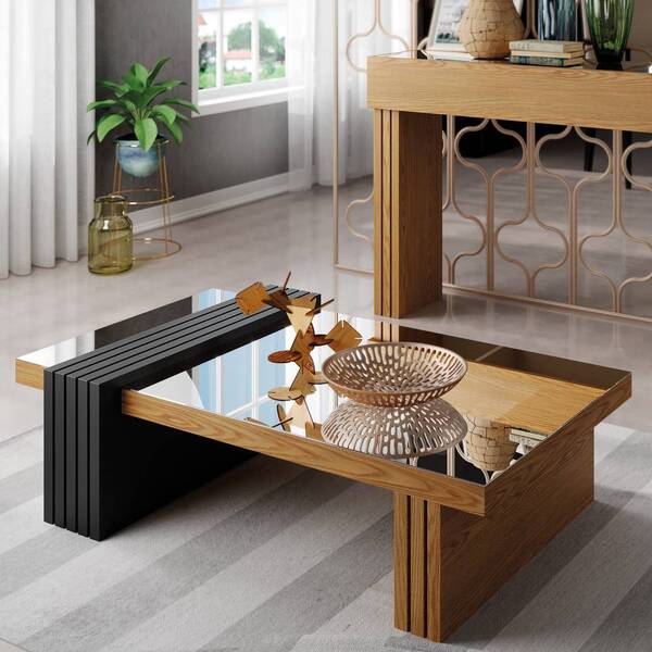 Mesa De Centro Giovana Com Espelho Carvalho Intense Preto Tan