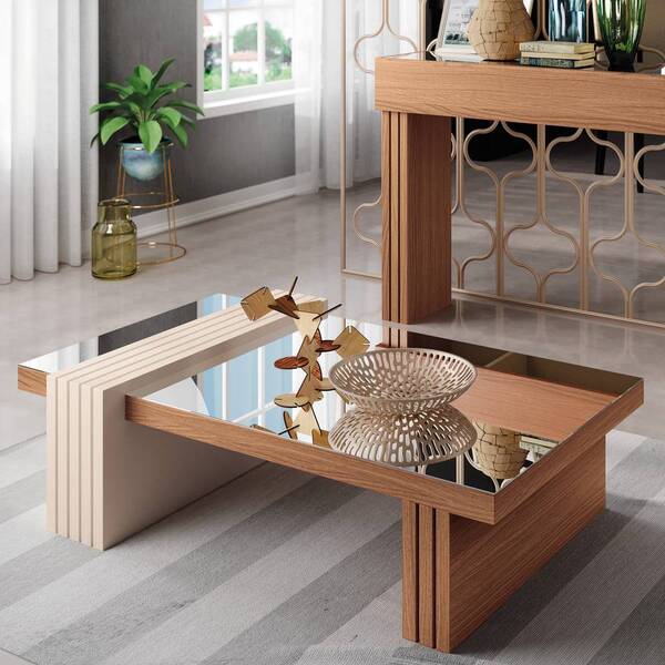 Mesa De Centro Giovana Com Espelho Nature Off White Tana Decor