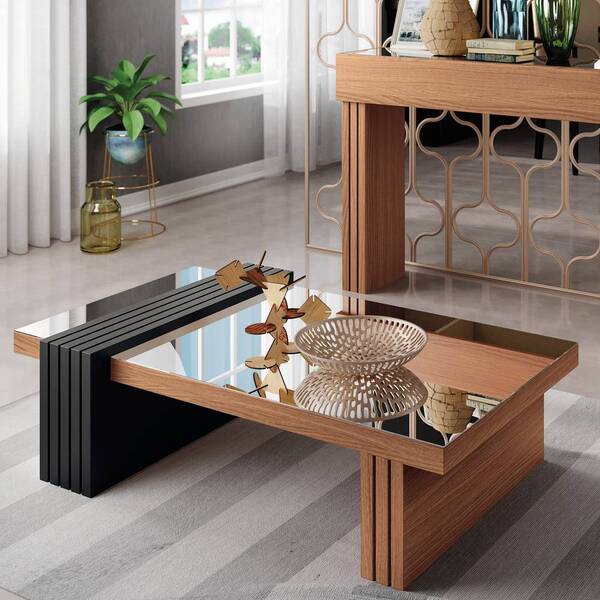Mesa De Centro Giovana Com Espelho Nature Preto Tana Decor
