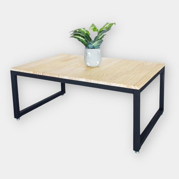 Mesa De Centro Industrial 90x60x40cm Pés De Ferro Tampo Em Pi