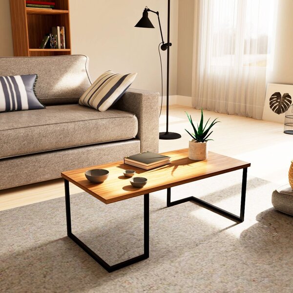 Mesa De Centro Industrial Slim Com 80cm Freijo / Preto