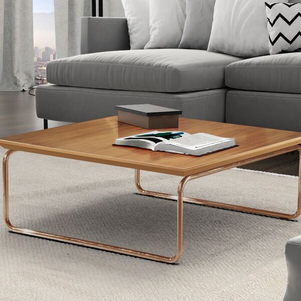 Mesa De Centro Kairos Pé Cobre Bisart Decor Castanho