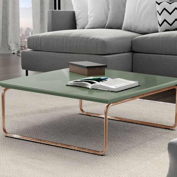 Mesa De Centro Kairos Pé Cobre Bisart Decor Verde Lazza