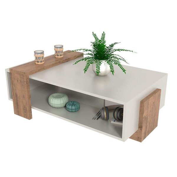Mesa De Centro Kansas 32x96x59 Cm Nogueira Com Off White