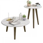 Mesa De Centro Kit 2 Peças Brilhantes Redondas Carrara - Bech