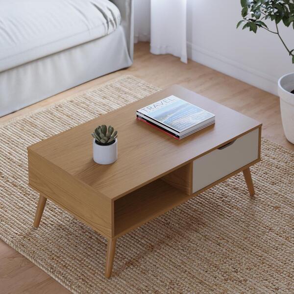 Mesa de Centro Lisboa M-106 com 1 gaveta e nicho Freijo Off W