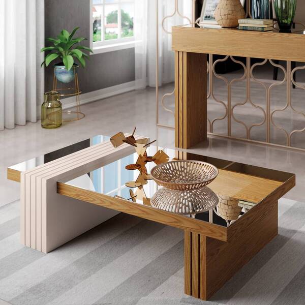 Mesa De Centro Lívia Com Espelho Carvalho Intense Off White T