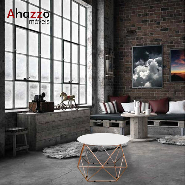 Mesa De Centro Lol Industrial Pé Ferro Bronze Tampo Madeira B