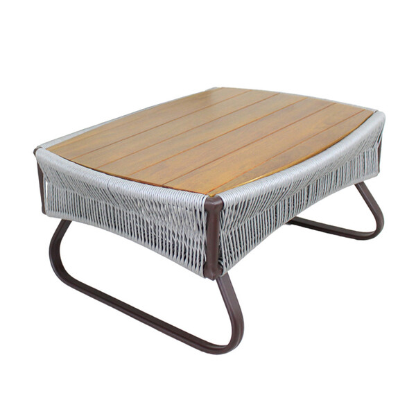 Mesa De Centro Milão Em Alumínio Com Tampo Madeira Em Corda S