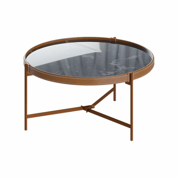 Mesa De Centro Nezuko 57cm Base Cobre Tampo Mármore Preto G29