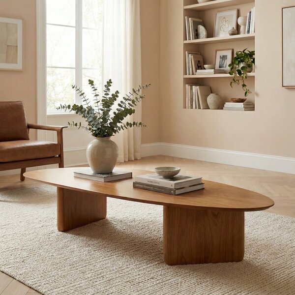 Mesa De Centro Orgânica Para Sala Em Madeira Maciça 158cm De