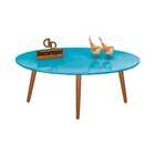 Mesa De Centro Oval Laqueada Com Vidro Colado Pé Palito 120x6